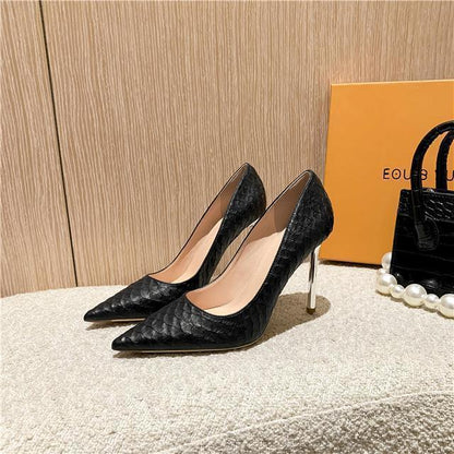 Textured Pointed Stiletto Heels - Fashionnsio