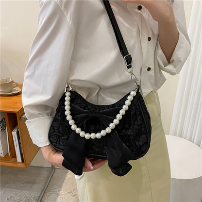 Bow Pearl Mesh Shoulder Bags