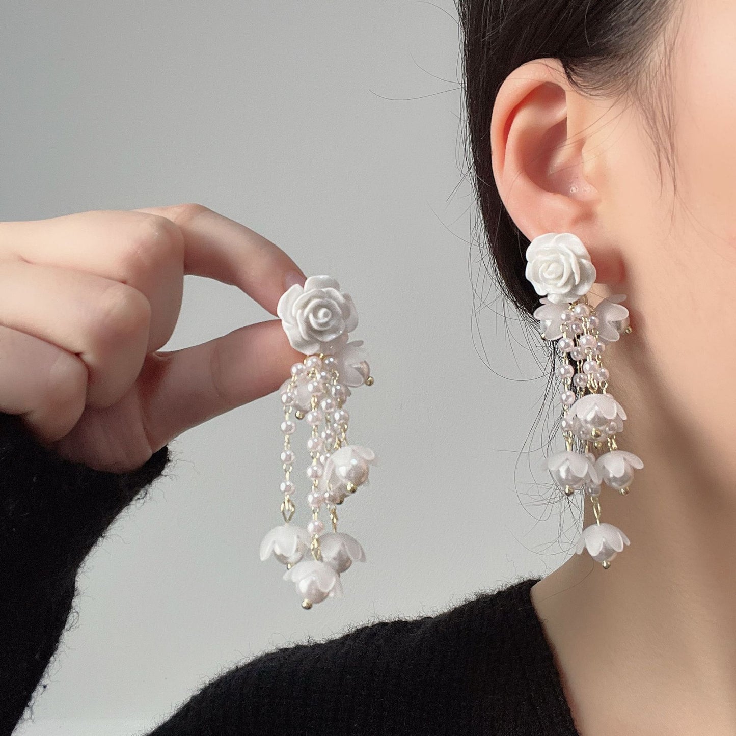 Rose Elegance Pearl Earrings fashionnsio