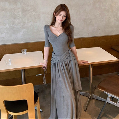 Knot Ribbon Slim-Fit Long Dress - Fashionnsio