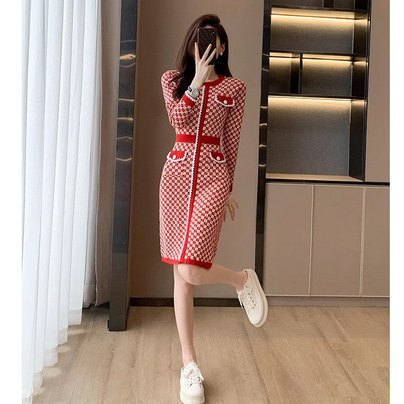 Korean Plaid Knitted Dress