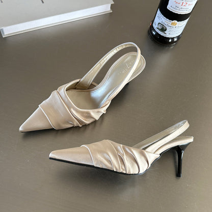 Satin Pleated Pointed Toe Heels