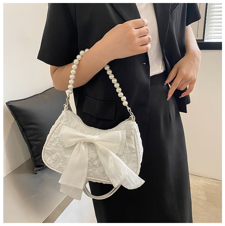 Bow Pearl Mesh Shoulder Bags