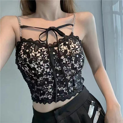 Lace Bow Chain Crop Top