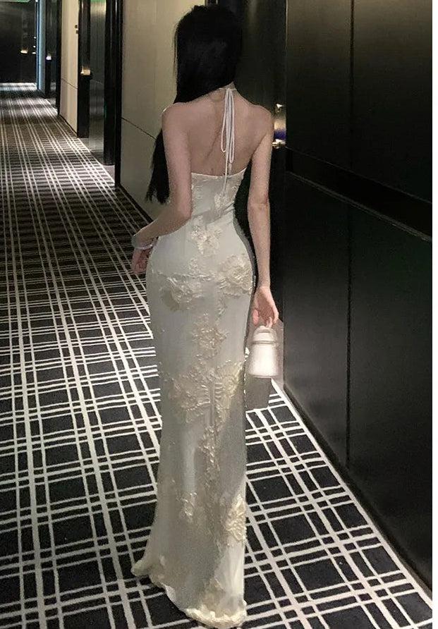 Floral Embroidery Bodycon Long Dress - Fashionnsio