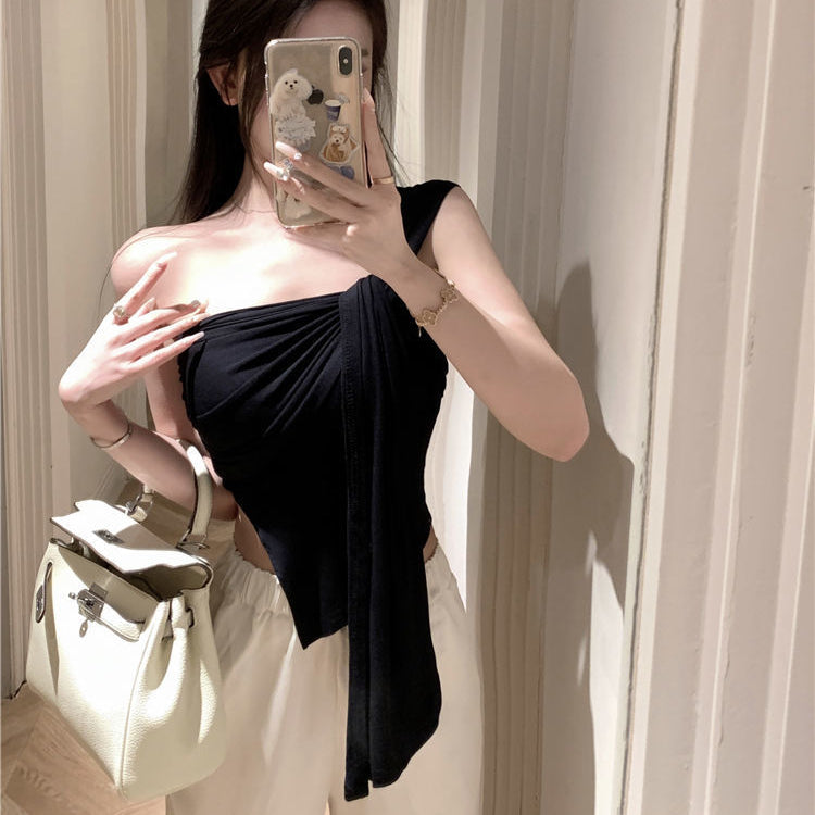 Off Shoulder Irregular Crop Top - Fashionnsio