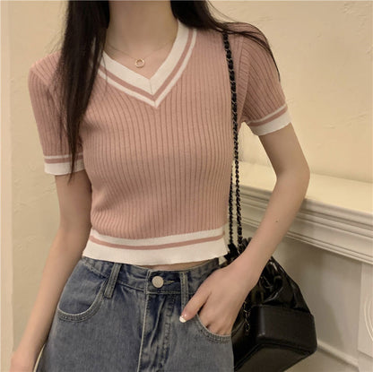 Knitted V-neck Crop Top