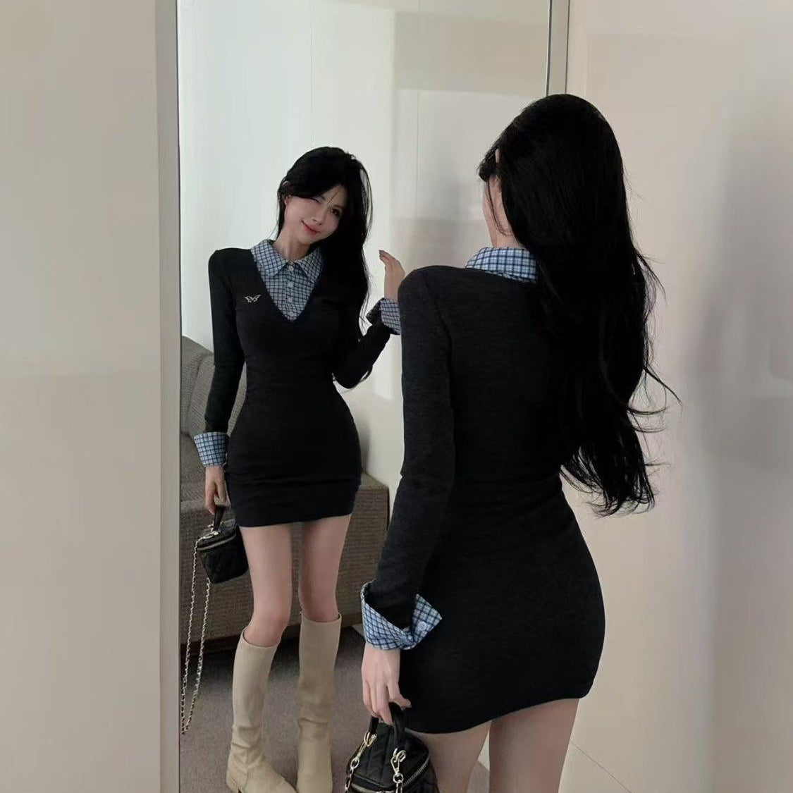 Fake Two-piece Bodycon Dress - Fashionnsio