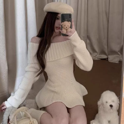 Knit Sweater Off Shoulder Dress - Fashionnsio