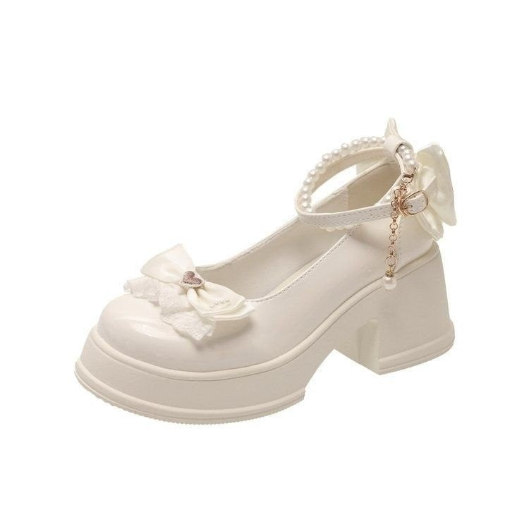 Pearl Bow Mary Janes Heels - Fashionnsio