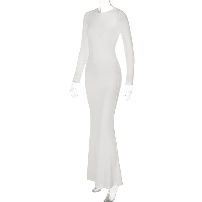 White Ribbed Bodycon Long Dress