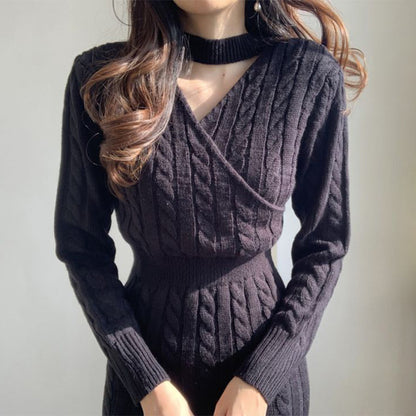 Two Style Split Knit Sweater Dress