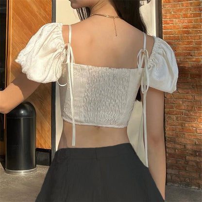 Bow Strap Puff Sleeve Top