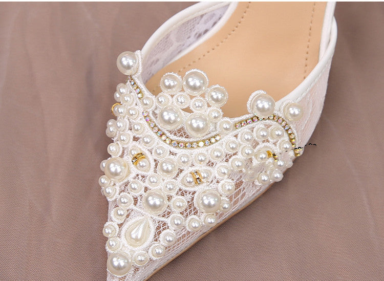 Pearl Crystal Lace White heel