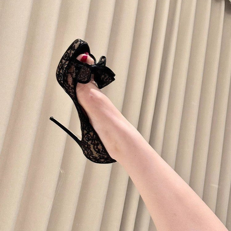 Lace Embroidered High Heels - Fashionnsio