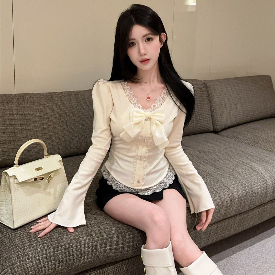 Chantilly Lace Bow Top - Fashionnsio
