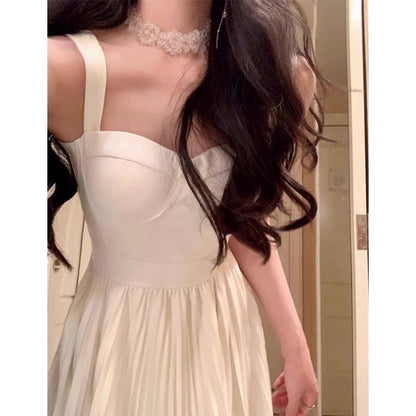 Pleated White Korean Dress