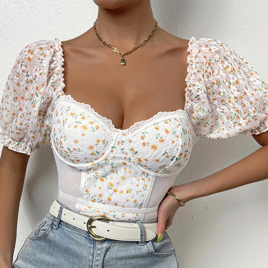 Floral Patchwork Bodysuit Top