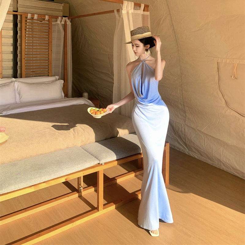 Halter Neck Backless Long Dress - Fashionnsio