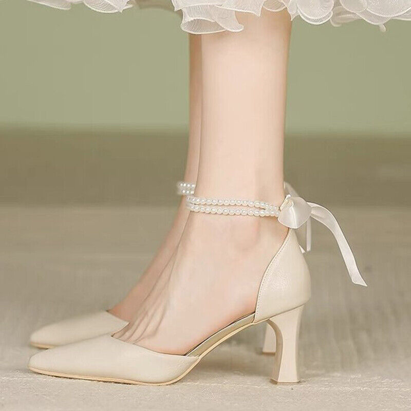 Fashion Pearl Ribbon Bow Heels