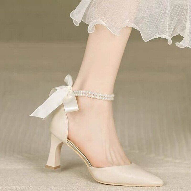 Fashion Pearl Ribbon Bow Heels